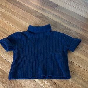 STAUD Midnight Blue Ribbed Turtleneck Top